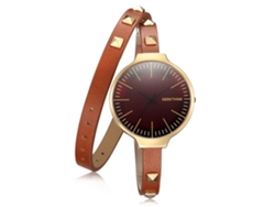 Reloj De Cuarzo Retro Para Mujer Con Correa De Piel Sintética Marrón Multicapa Geekthink