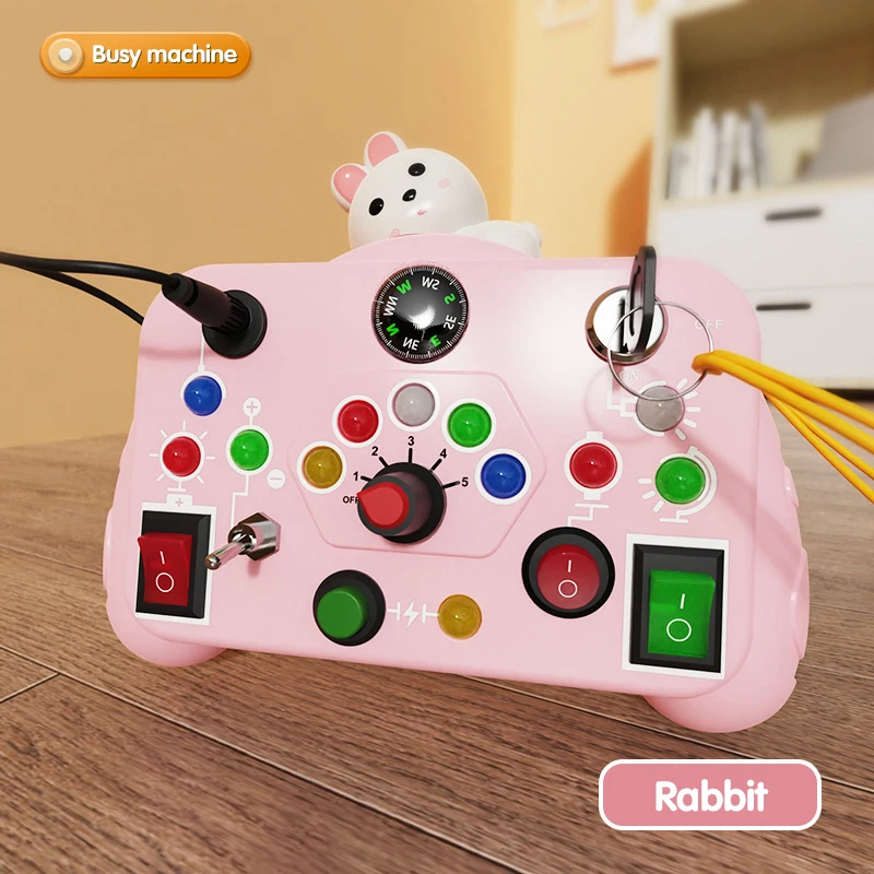 (rosa) Montessori Busy Board Sensual Juguete, Con Luz Led Cartoon Switch Máquina De Control, Capacidad De Coordinación De Ejercicio