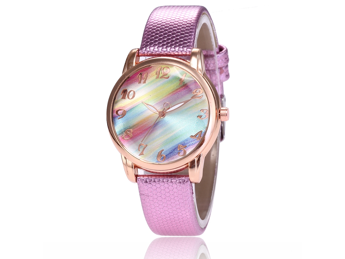 Reloj De Cuarzo Para Mujer Con Correa De Pu Rosa, Diseño Sencillo Y Esfera Redonda.