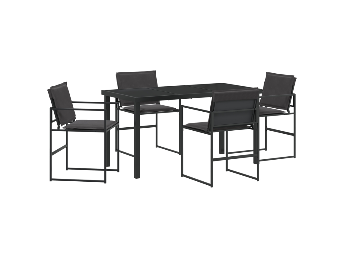 Conjunto de comedor de jardín Vidaxl de 5 piezas con cojines, textileno negro y acero