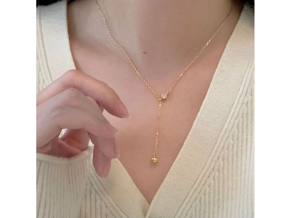 (oro) Collar Delicado Y Versátil De Estilo Francés, Plata De Ley S925, Colgante De Circonita Con Cuenta Redonda.