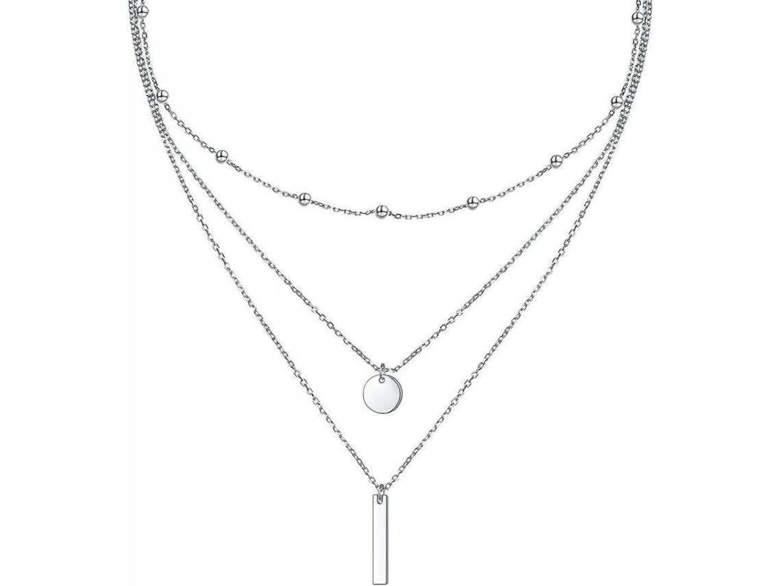 2026-cadena De Collar De Plata Esterlina S925 De Tres Capas Con Extensor Para Mujer Estilo Geométrico Multicapa
