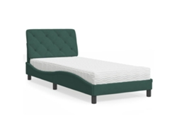 Cama Con Colchón Terciopelo Verde Oscuro 90x190 Cm