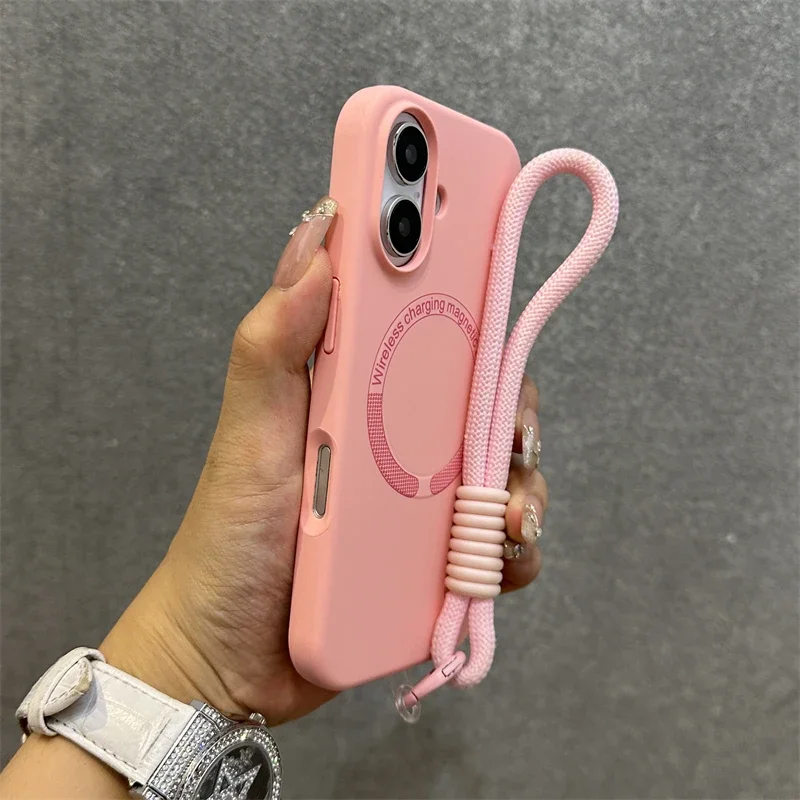 (iphone 17 Pro Max Rosa) Funda De Silicona Líquida Con Cordón Magsafe Y Forro De Microfibra