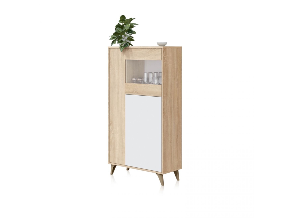 Vitrina Kikua Plus Blanco Artik (Blanco Mate) - Roble Canadian 77 x 142 x 33 cm
