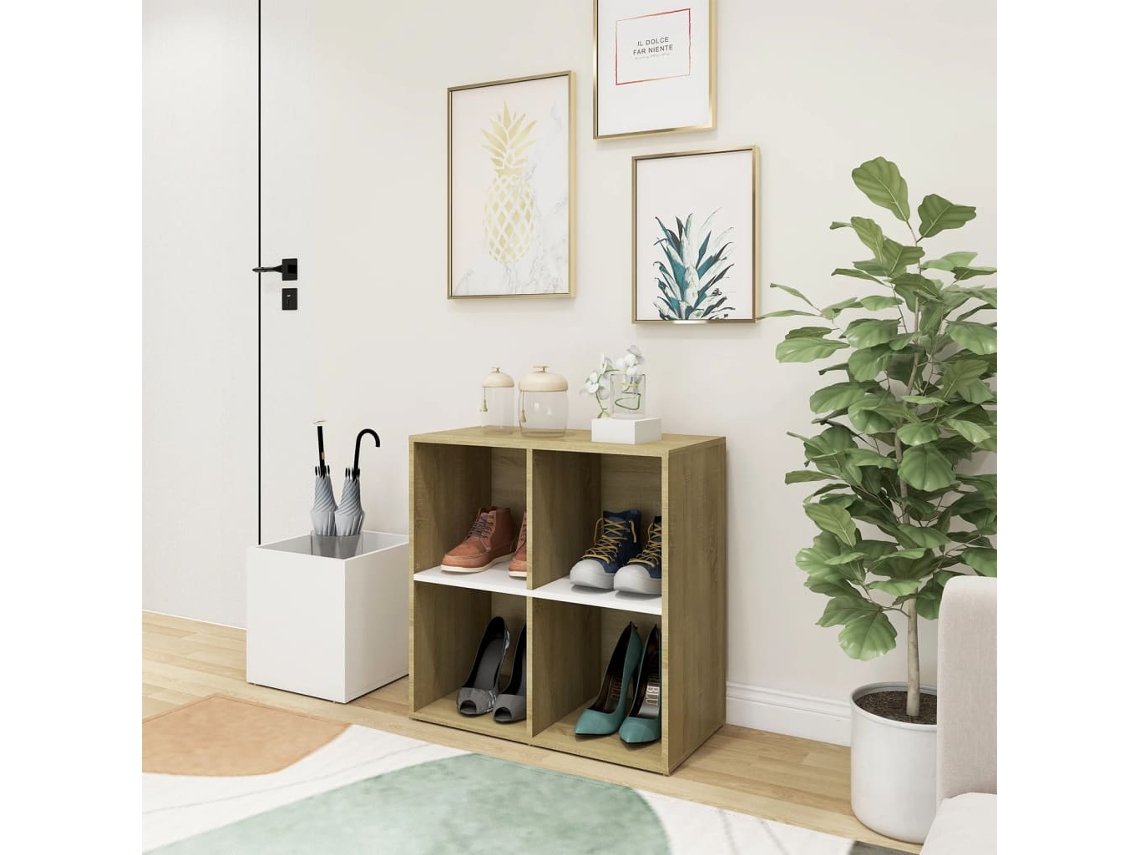 Zapatero Organizador Pasillo 105X35,5X70 Contrachapado Blanco/Roble Sonoma