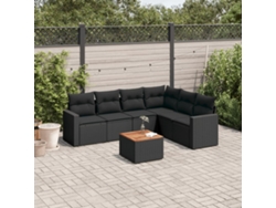 Conjunto de sofá de jardín de 7 piezas con cojines de mimbre negro de DKD Home Decor