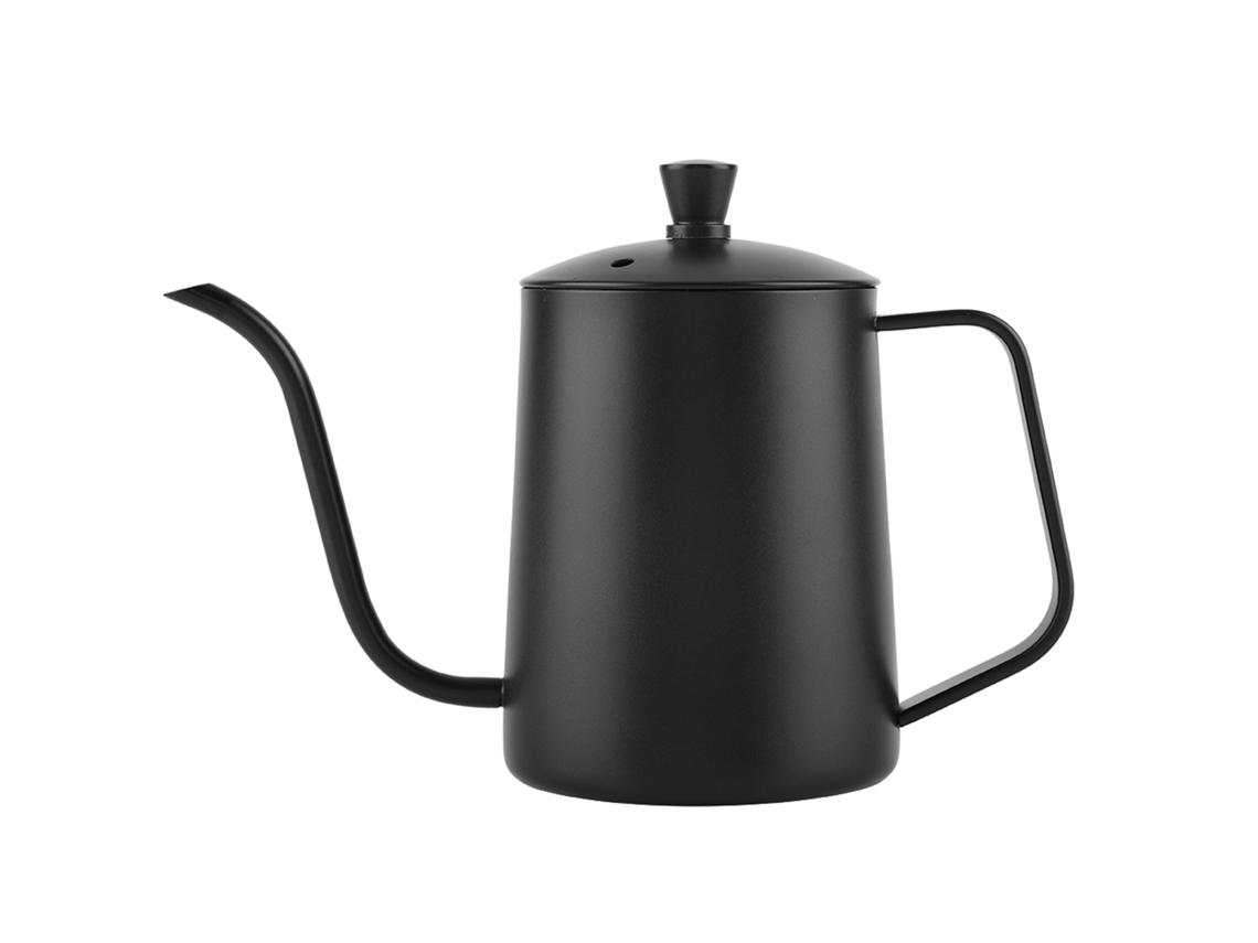 Jarra de café de acero inoxidable de 550 ml con pico largo y tapa, color negro