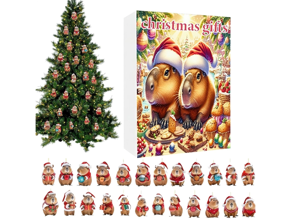 Calendário De Contagem Regressiva 2d Em Acrílico Plano, Com Capivara E Árvore De Natal, 24 Dias- Ideal Para