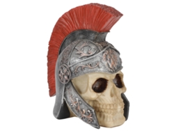 Estatua de resina con forma de calavera de soldado para decoración de mesa.