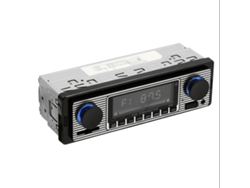 Radio de coche 1DIN con reproductor MP3, receptor AM/FM y transmisor de audio.