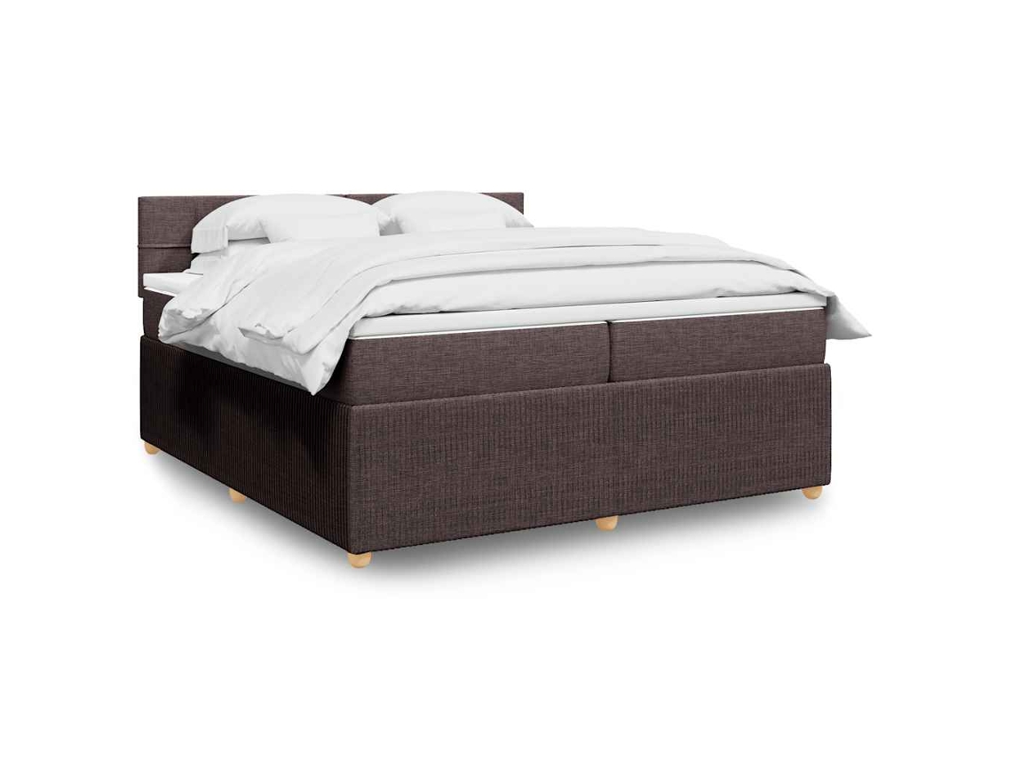 Cama Box Spring Con Colchón Tela Marrón Oscuro 200x200 Cm