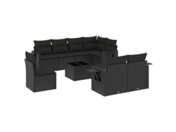Conjunto de 9 sofás de jardín con cojines, mimbre, negro, MAISON EXCLUSIVE (9 piezas)
