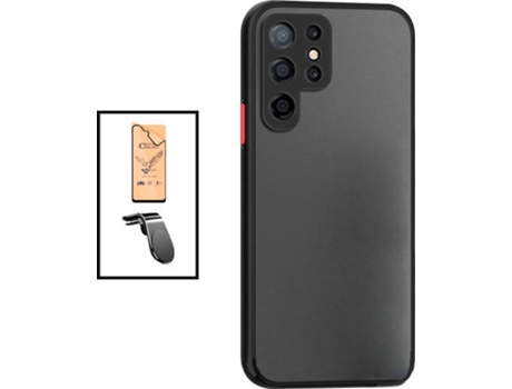 Kit Carcasa Trasera Protección Cámara + Protector de Pantalla Full Cover + Soporte de Auto Samsung Galaxy S22 Ultra 5G GIFT4ME Negro