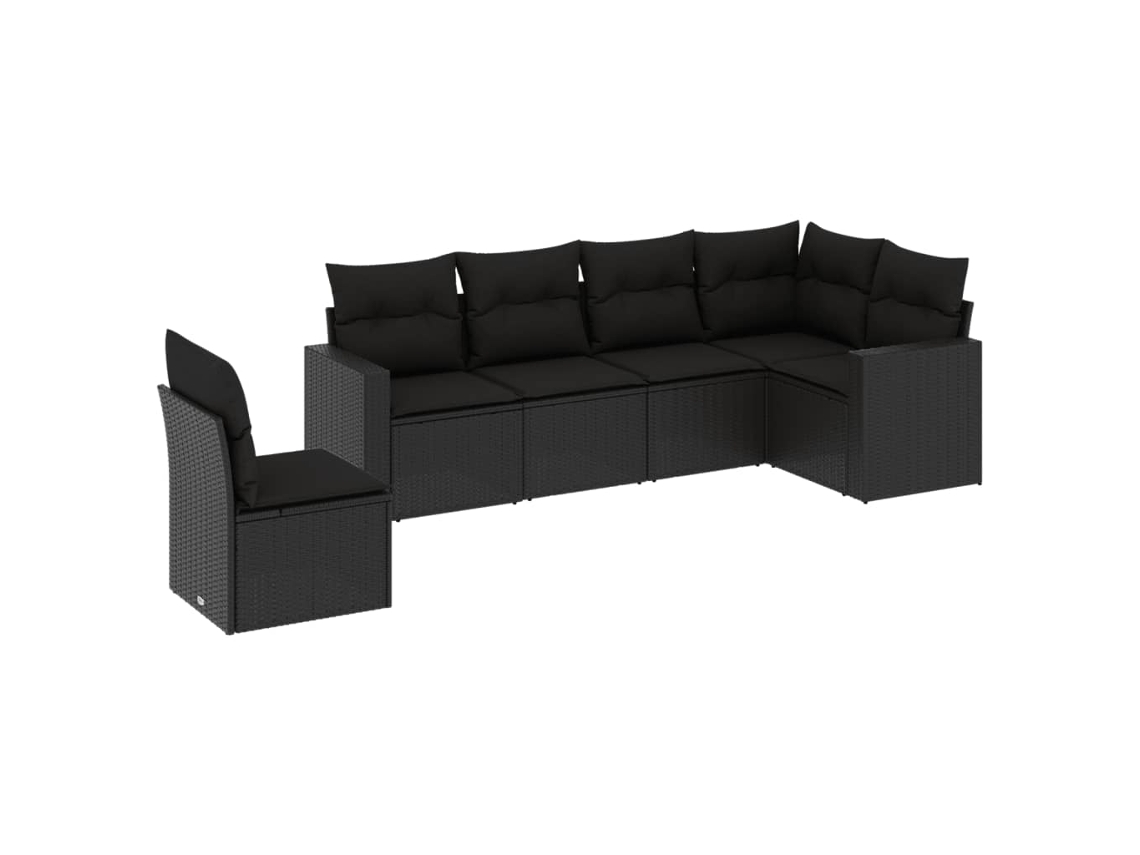 Maison Exclusive - Set De Sofás De Jardín 6 Piezas Y Cojines Ratán Sintético Negro