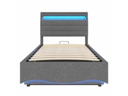 Cama Tapizada 90x200 Cm - Con Iluminación Led, Mecanismo Hidráulico, Puertos Usb Y Tipo-c, Compartimento Y Estantes, Tela De Lino - Gris