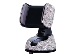 2026-soporte De Teléfono Para Coche Linjou 360° Ajustable Con Piedras Cristal Universal Para Teléfonos Blanc