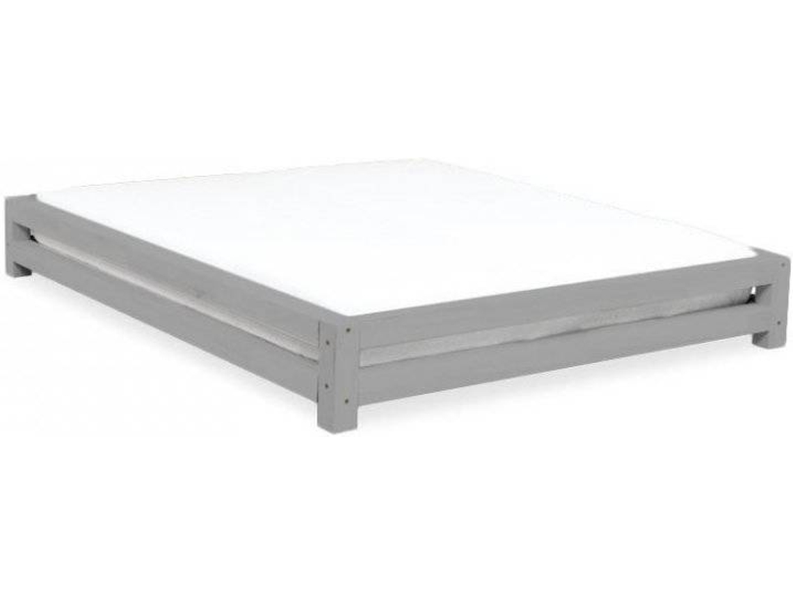 Cama BENLEMI Japa (Gris - Madera - Compatible con colchón: 200x200 cm)