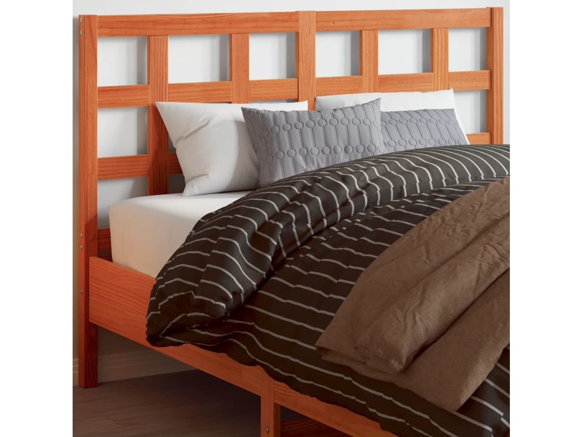 Cabecero De Cama Madera Maciza De Pino Marrón Cera 135 Cm
