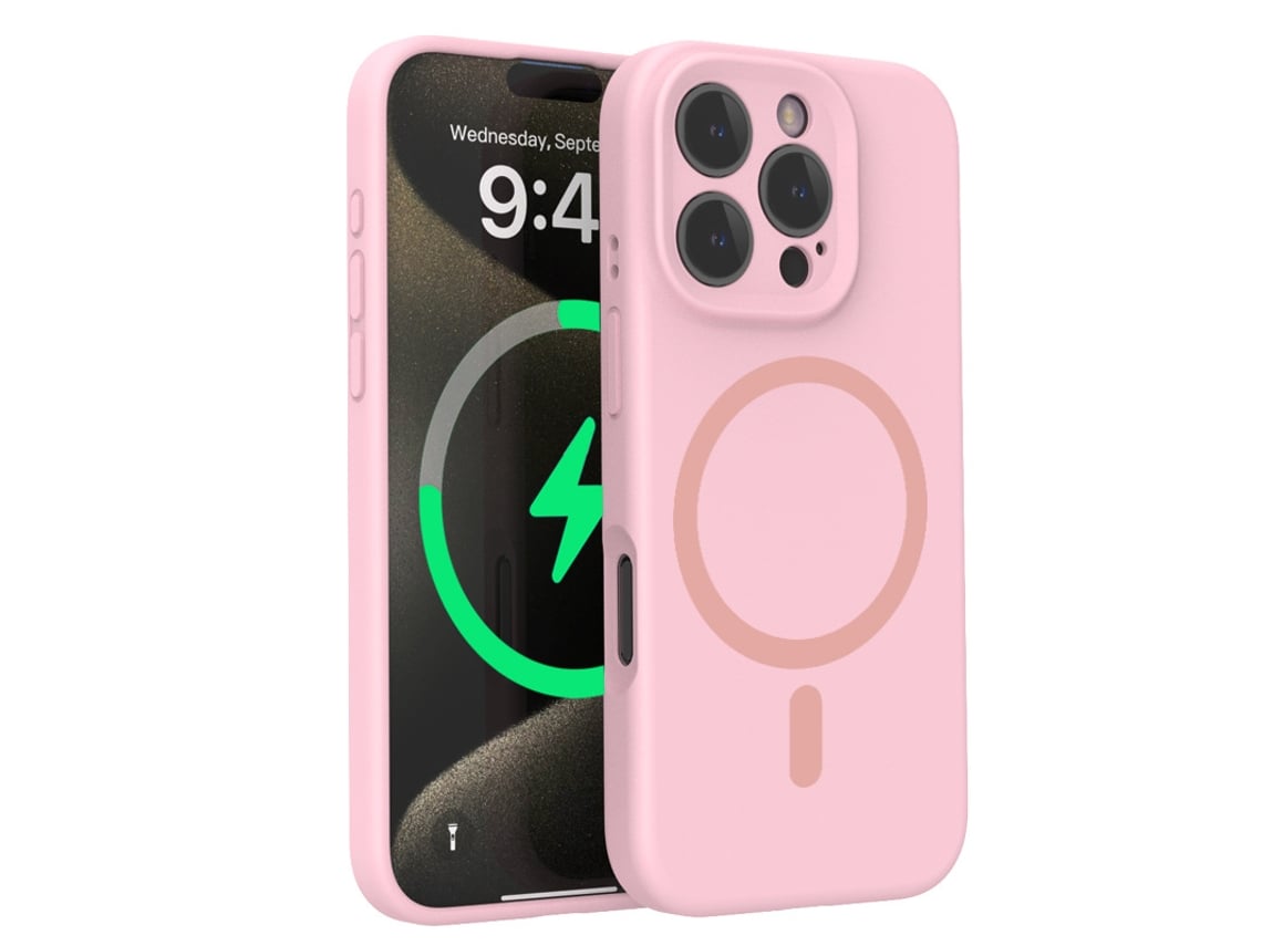 (rosa, Iphone 15 Pro) Funda Para Iphone, Silicona Líquida, Protección De Lente, Fuerte Fijación Magnética.