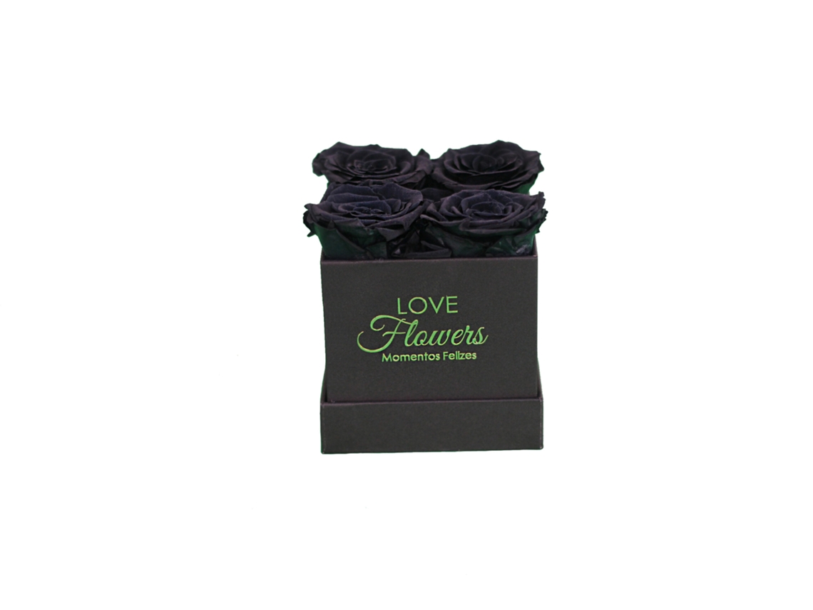 Bouquet de 4 Rosas Negras Naturales Preservadas LOVE FLOWERS-MOMENTOS  FELIZES 