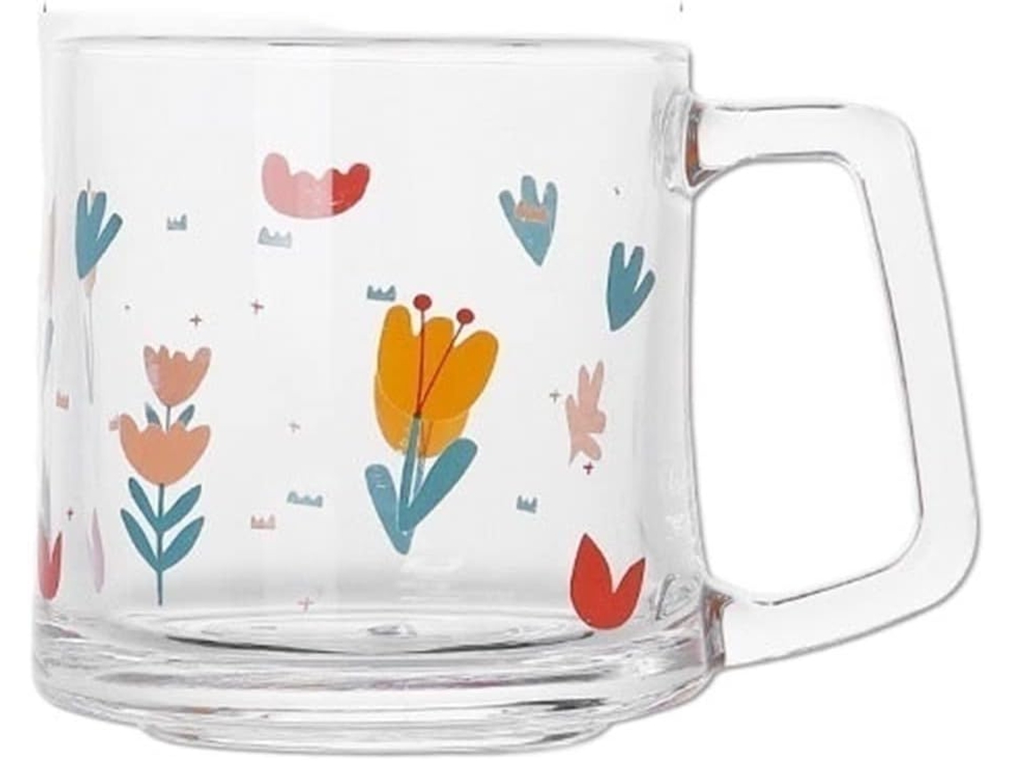 Taza de café con estampado de tulipanes, vaso de cristal pintado a mano, 350 ml.