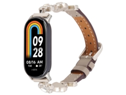 Pulsera de cuero con detalles de metal y diamantes para Xiaomi Smart Band 9/8