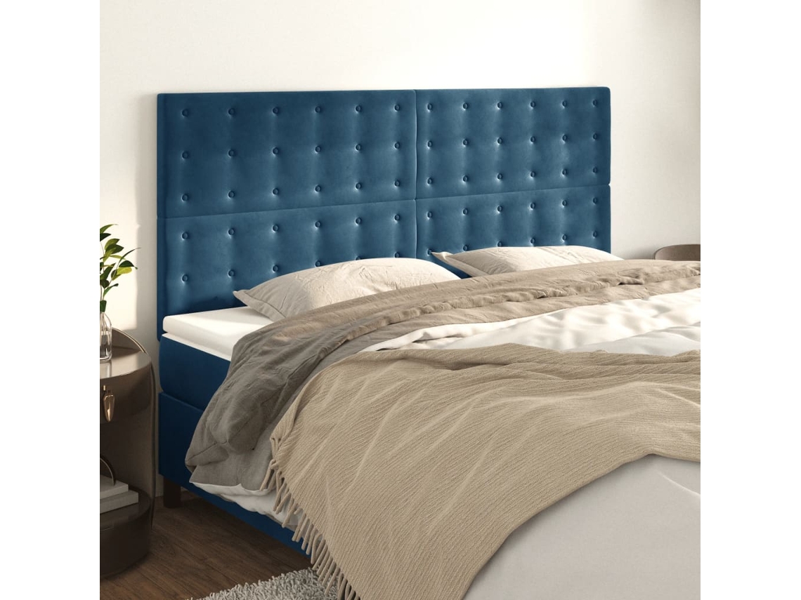 Cabeceros 4 Unidades De Terciopelo Azul Oscuro 100x5x78/88 Cm