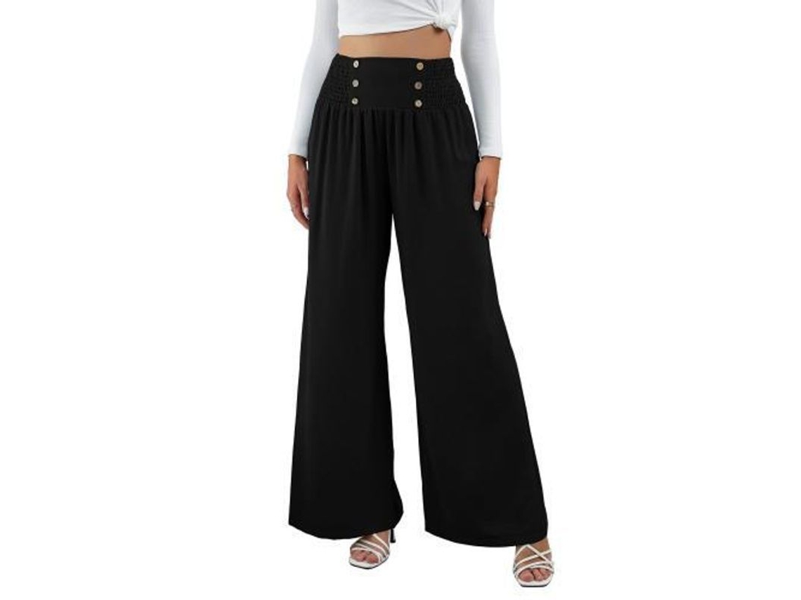 2026-24098-pantalones Anchos De Lino Para Mujer Verano Alto Elastic Waist Playa Trousers Xxl Negro