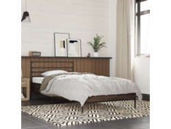Estructura Cama Madera Ingeniería Metal Marrón Roble 90x190 Cm