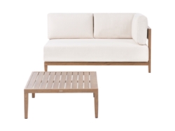 Sofá moderno de 2 plazas con cojines y mesa de centro, marca Beliani Sampieri, aluminio marrón, 222x71x72 cm.