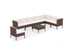 Maison Exclusive - Set Muebles De Jardín 9 Pzas Y Cojines Ratán Sintético Marrón