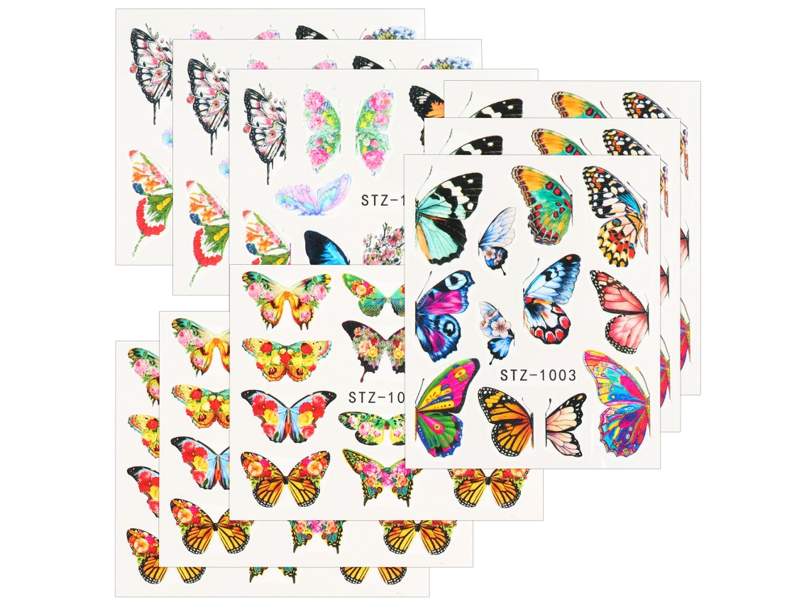 9 pegatinas de mariposas en blanco y negro para decoración de uñas NEVEANCE