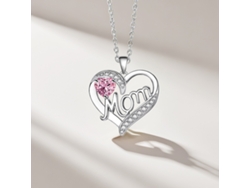 Collar Con Colgante En Forma De Corazón "mamá", Chapado En Oro Blanco, Piedra Rosa, Elegante Pieza De Joyería, Regalo Único Para El Día De L