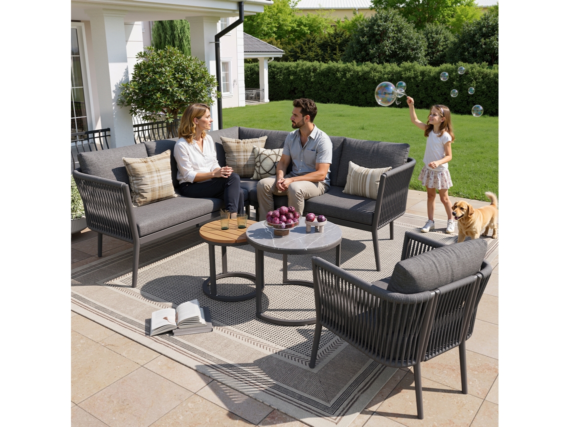 Conjunto Lounge Jardín 5-6 Personas - Sofá Modular Exterior Con Cojines Impermeables - Gris