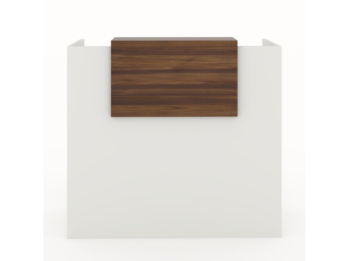 MOSTRADOR de Recepción y Oficina. Fácil Montaje. 1200X105X50cm con Cierres Laterales y embellecedor 69x40cm. Color Nogal. Fabricado en España. OFICIT