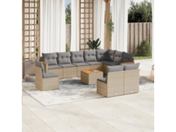 Conjunto de sofá de jardín de 11 piezas con cojines de mimbre beige DKD Home Decor