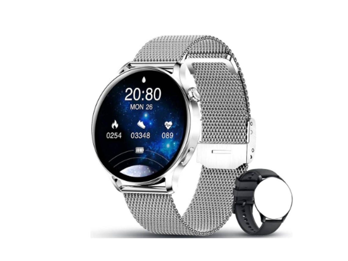 Reloj inteligente Bestvite para mujer, con Bluetooth, llamadas, podómetro, control de música, sueño, IP67, plateado