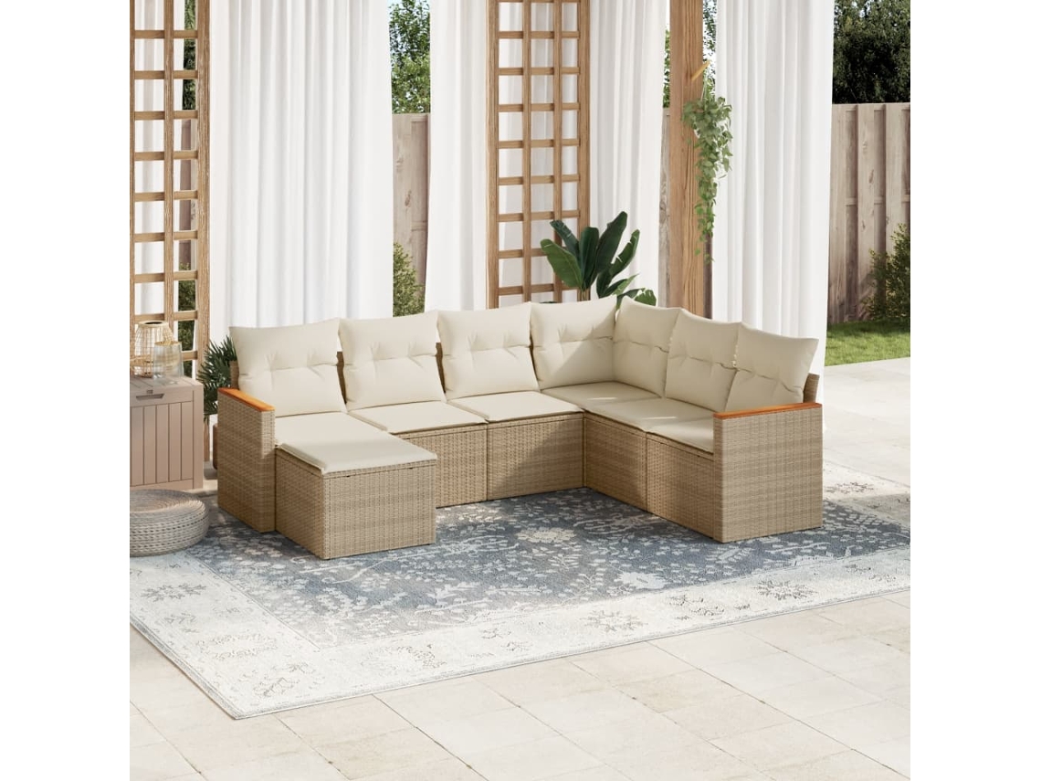 Conjunto de 7 sofás de jardín con cojines de mimbre beige de Dkd Home Decor
