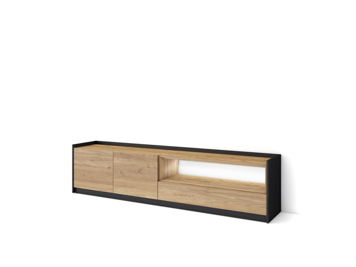 Mueble para TV, 207x37x50cm, para televisores de hasta 80'', LED, roble y negro.