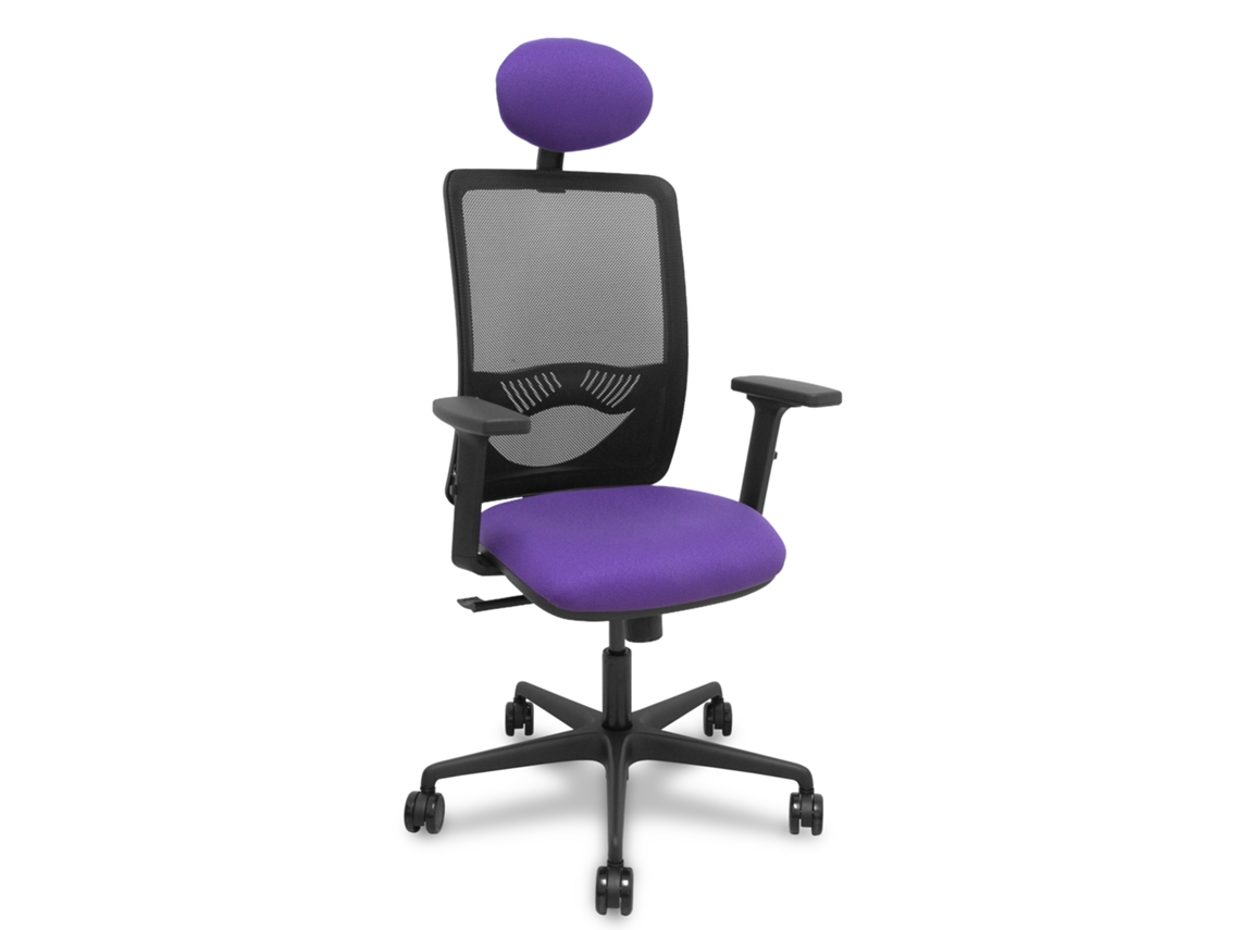 Silla De Oficina Zulema Con Mecanismo Sincro Tapizada Con Tela Color Lila Y Malla Color Negro