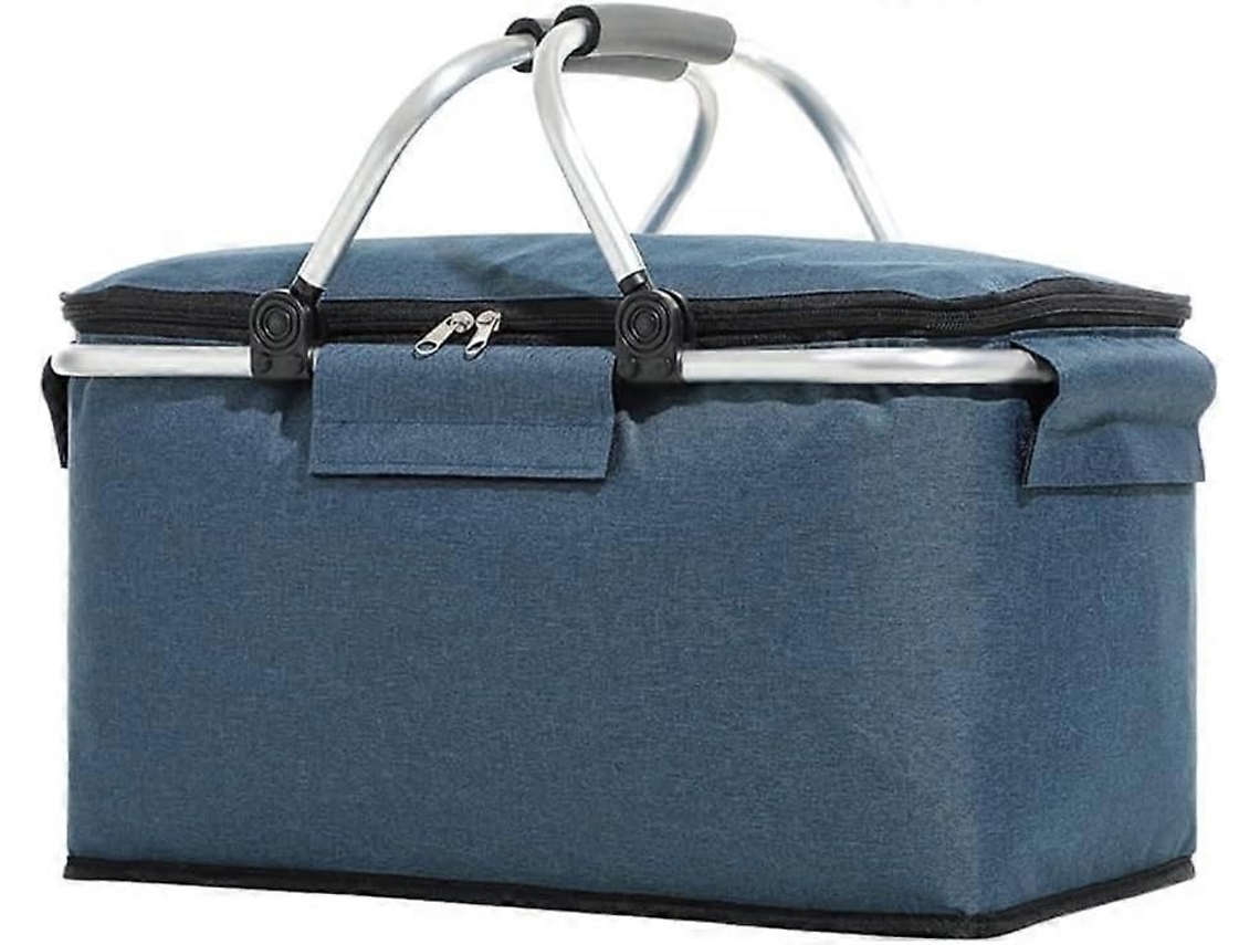 Cesta térmica plegable de 30 litros para picnic, ideal para ir de compras y de viaje. Estructura de aluminio resistente, forro impermeable y diseño plegable.