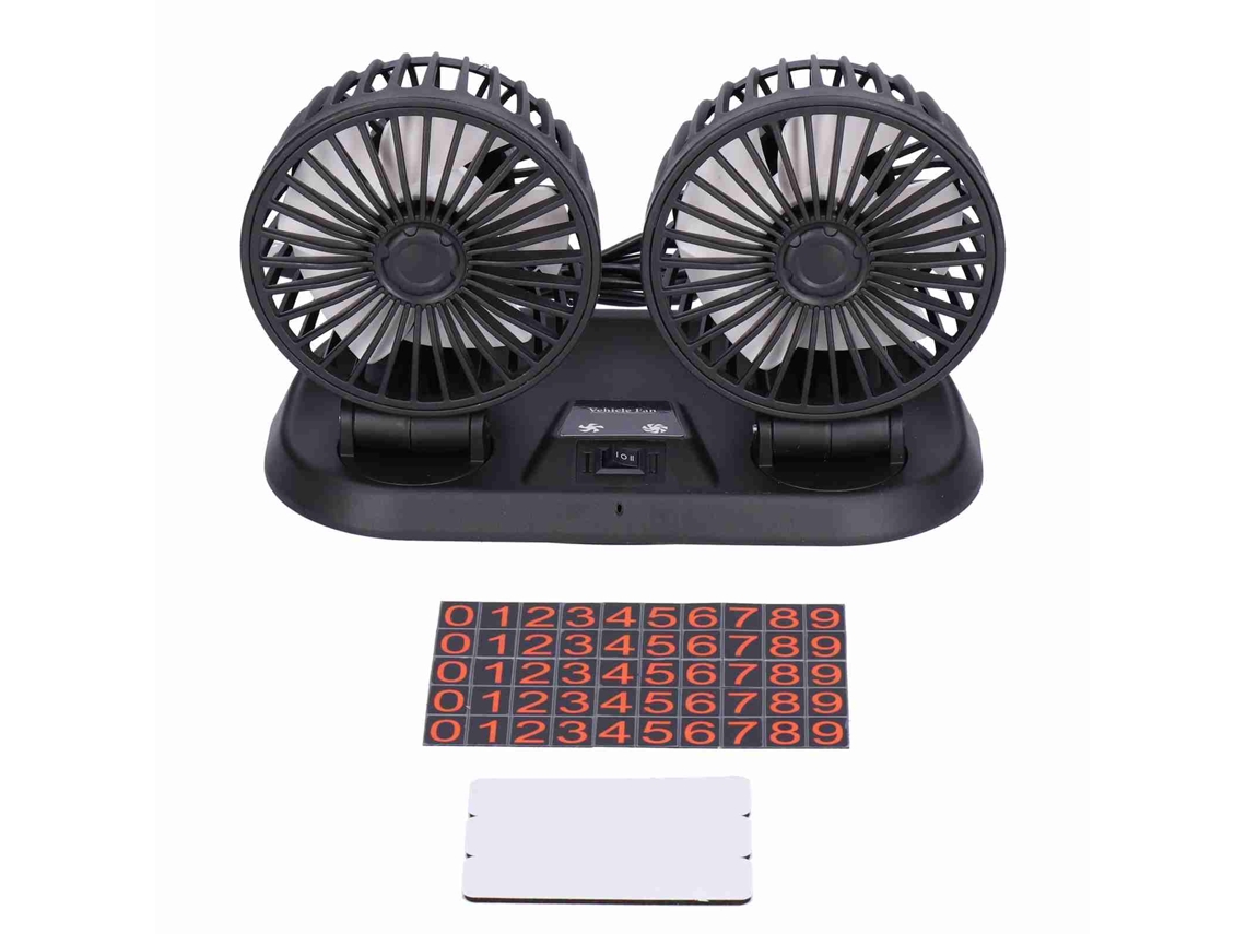 Ventilador Eléctrico De Dos Cabezales Y Cinco Aspas Para Coche Con Usb, Rotación De 360° Y Pegatina De Aparcamiento.