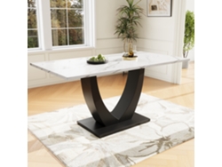 Mesa De Comedor 140x75,5 Cm - Mesa De Cocina Moderna, Estructura De Metal, Patrón Marmoleado, Pies Ajustables - Blanco/negro