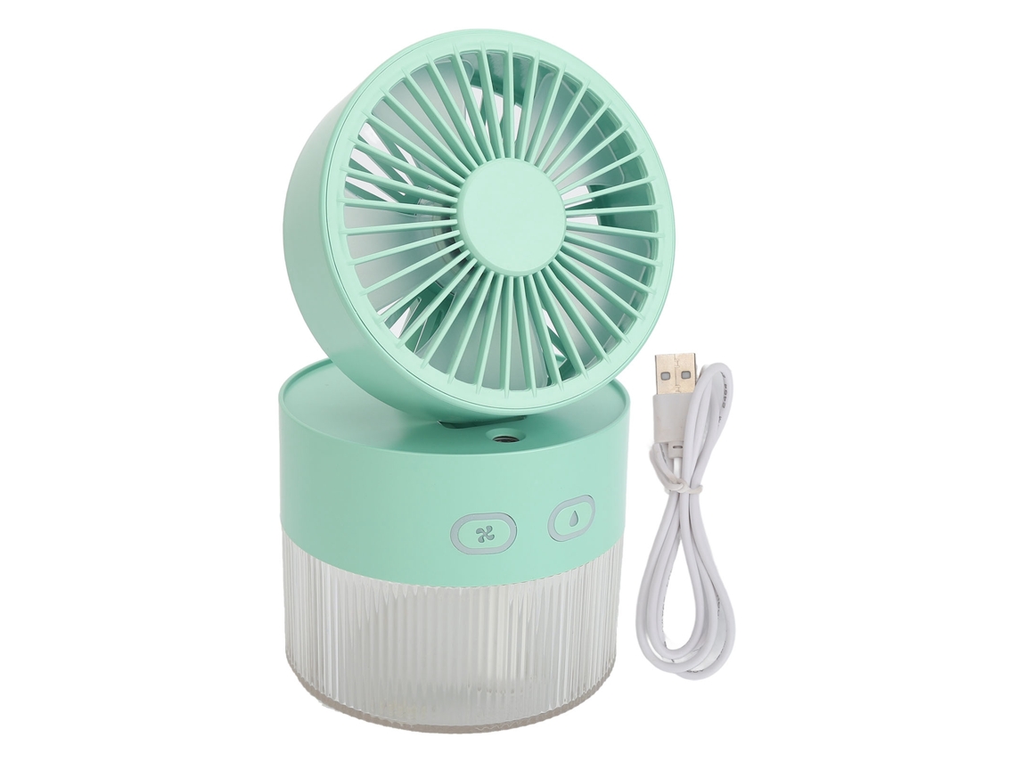 Humidificador con ventilador, funciona con pilas, 350 ml, plegable, con pulverizador de niebla y luz ambiental.