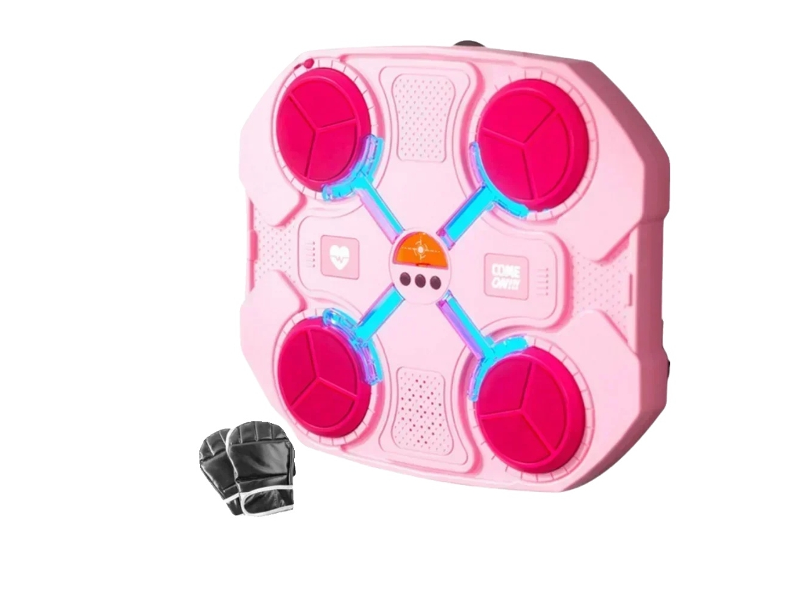 Máquina de boxeo musical con luces LED interactivas, intensidad de entrenamiento personalizable, color rosa con guante.
