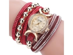 Reloj De Pulsera Analógico De Cuarzo Para Mujer Con Diamantes De Imitación Y Correa Redonda De Pu (rojo)