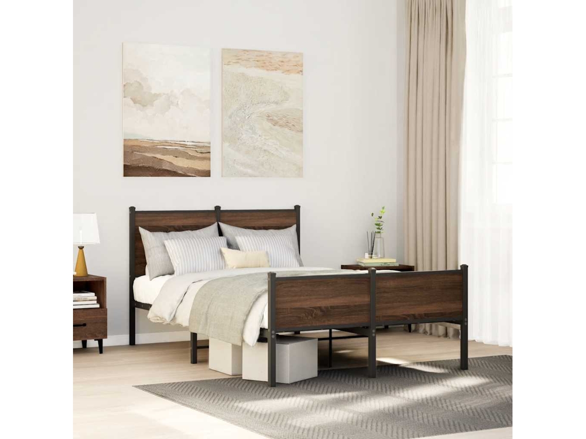 Estructura De Cama Sin Colchón Metal Marrón Roble 120x190 Cm
