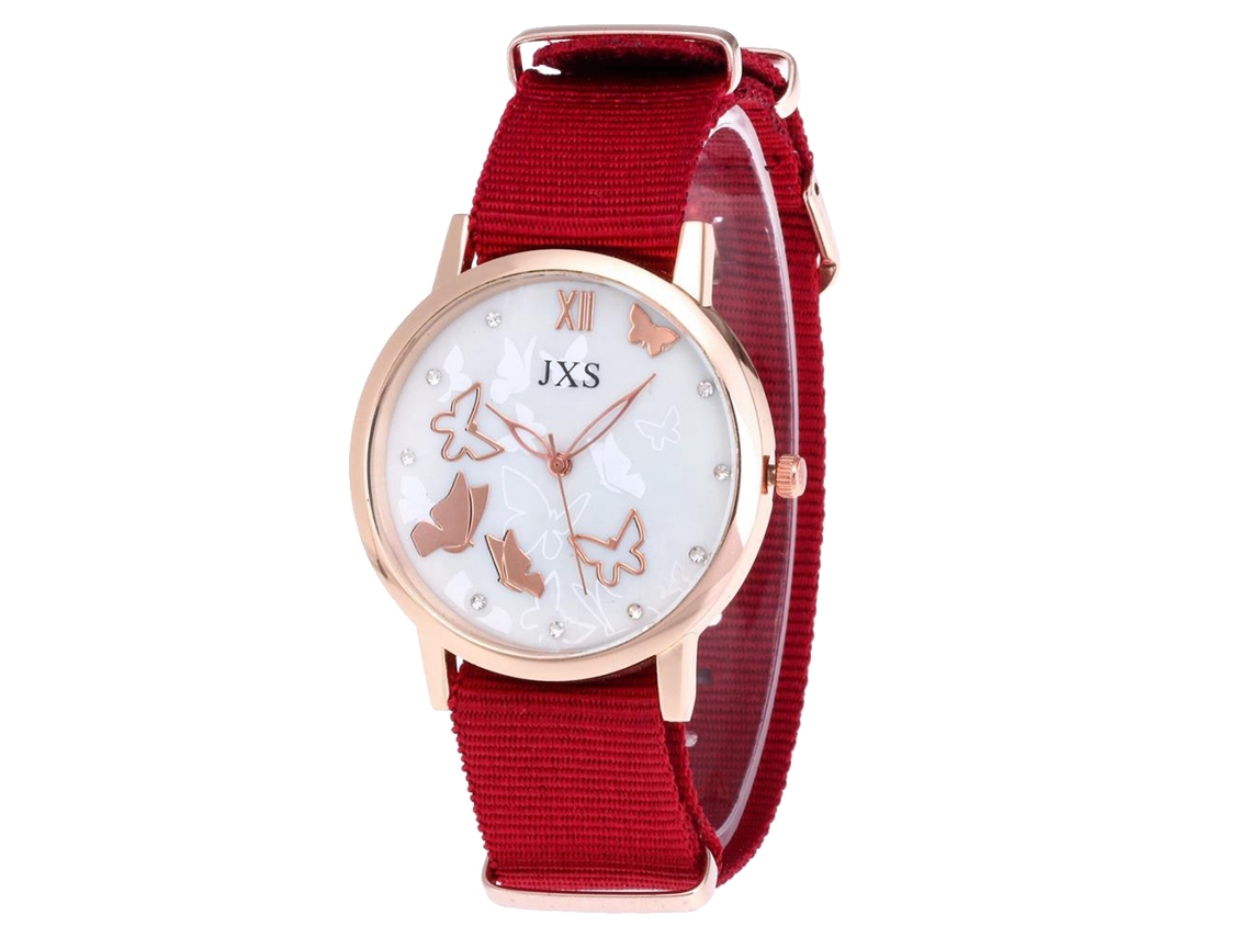 Reloj De Pulsera De Cuarzo Para Mujer Con Correa Sencilla De Nailon (rojo)