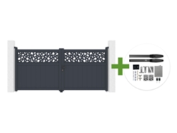 Puerta Batiente Dolomite Sunny De 3 M, 140 Cm De Alto, Aluminio Gris + Motor Para Puerta Batiente Hiker B200